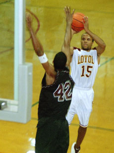 Brian Bowers goes up for a jumper in his final game in the Den against the University of Mobile.
