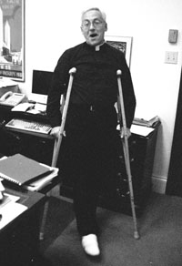 Fr. Knoth is still on crutches after his tumble in Costa Rica during the Mardi Gras holidays. 