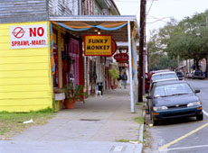 A custom clothing shop on Magazine Street bears an objection to plans to build a Super Wal-Mart at the site of the former St. Thomas housing project.