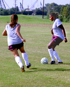 Ava Coleman, biology freshman, controls possession during practice at the Â´Fly.