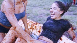 Nicole Morganti, chemistry pre-med freshman, gets taken down Oct. 24 while Jell-O wrestling. The wrestling was part of the University Programming Board’s Hurricane Party held in the Residential Quad. The party was postponed due Tropical Storm Isidore and Hurricane Lili.