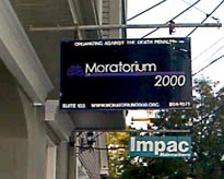 This sign hangs outside The Moratorium Campaign office. The Campaign’s headquarters is on Maple Street, near Hilary Street. The group, created by Sr. Helen Prejean, CSJ, hopes to convince legislators to enstate a moratorium on executions.