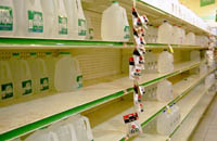 The Sav-A-Center on Tchoupitoulas Street had empty shelves as residents stocked up on water and supplies in order to wait out another storm as Lili approached the New Orleans area last week. Bottled water, batteries and canned goods were sold out quickly as locals prepared for what was expected to be a Category 4 hurricane. 