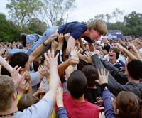 Fans crowd-surf in the make-shift mosh pit during a performance by Sum 41, a popular bubble-gum punk rock act. Although most of the performances at this year’s festival were pretty tame, Sum 41 raised fan’s adrenaline levels.