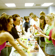 Students dig into the barbecue fare