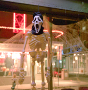 A skeleton awaits the Halloween revelers outside Angeli on Decatur. HeÂ´s just hanging around. What will you be doing this Halloween?