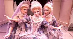 Alex Beadry, Allison Hymel, and Brandy Hawkins prepare to float onto the stage in their corseted gowns.