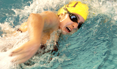 Accounting freshman Leila Hannon races in the girls 500 freestyle meet in the Reily Center at Tulane University.  Hannon finished third in the race among 11 swimmers.