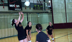 The volleyball team practices setting in the Den Wednesday. After a successful weekend, the Â´Pack is 4-4 this year.