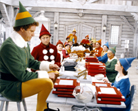 Buddy (Will Ferrell) helps assemble Etch-A-Sketches at SantaÂ´s Workshop in the North Pole as he begins to outgrow his elf companions. 