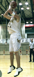 Zach Tyson, marketing senior,  takes a jump shot against Pensacola Christian in the Den on Saturday.