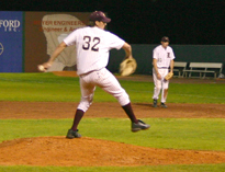 Jeb Bauer, management senior, pitches against Southeastern on Tuesday at Segnette Field. The Â´Pack lost 15-6 but started GCAC play with three wins.  