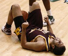 Faranda writhes in pain after the collision. It sidelined him, limiting him to refresher minutes after a start that inspired a spirited fight against NCAA bully-on-the-block Tulane.