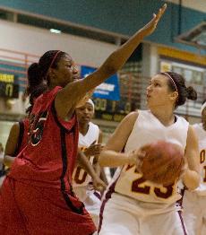 Forward Marley Milton posts up in the paint against William Careys Lady Crusaders in The Den on Jan. 6.