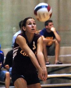 Tiffany Stafford attempts a dig in last week's game against Mobile. Stafford made NAIA Region XIII Player of the Week for Sept. 23.