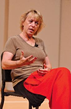 Nobel Peace Prizewinner Jody Williams spends more than two hours talking about current event with Loyola students in Roussel Hall.