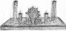 An artist's rendition depicts how the Joan Miro fountain will look once installed in the Danna Center courtyard.