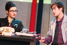 Political science senior, Cynthia Danilla (left) and theatre arts junior, Josh Eichorn (right), discuss office theories during the theater departments production of the comedy Bug. 