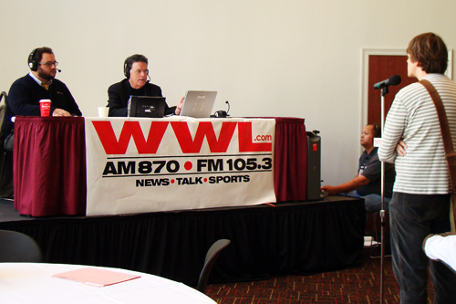 A student asks "Think Tank" host Garlant Robinette (center) and election question in the St. Charles Room Oct. 30. 