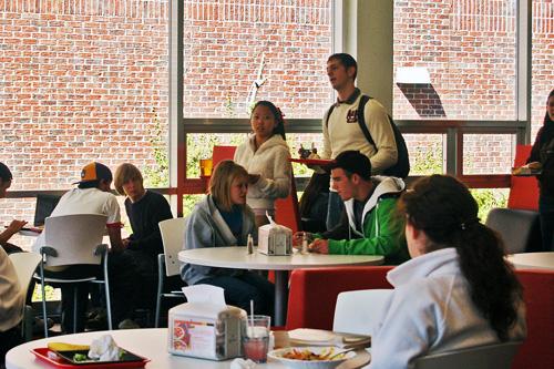 Students attempt to find a place to sit and eat in the recently redesignated Orleans Room during the window luch rush, Tuesday Oct. 28. 