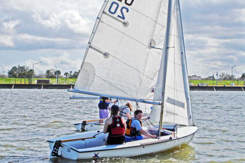 Loyola's sailing team glides along Lake Pontchartrain. The team was chartered in 2007 and is Loyola's newest club sport. They have competed against Tulane in the Back to the Bayou race. 