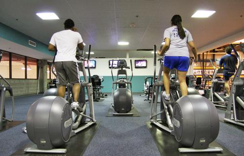 Cardio theater breaks monotony while exercising in the gym