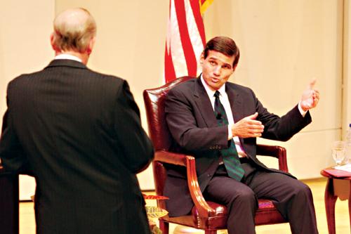 District Attorney Leon Cannizzaro speaks at a debate Oct. 27 in Rousell Hall. Cannizzaro is a Loyola alum. (Photo by Kevin Zansler/The Maroon)