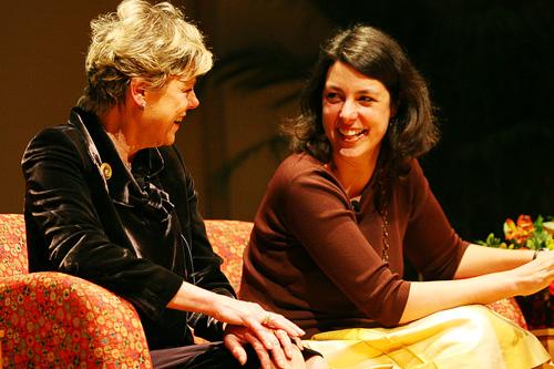 Cokie Roberts (left) and her daughter, Rebecca Roberts, share a light-hearted moment during a discussion celebrating the  life of Lindy Boggs March 10. 