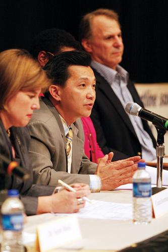 Louisiana 2nd District Congressman Anh “Joseph” Cao answers a question from Sierra Club  representatives at the April 15 global warming town hall forum in Nunemaker Hall. “I am open to options (that provide the) ability for us to progress to green energy,” Cao said.