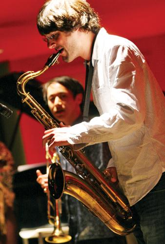 Jake Saslow, jazz graduate senior, plays saxophone accompanied by jazz graduate senior Gordon Au on trumpet at the March 4 Thelonius Monk Institute of Jazz Performance. 