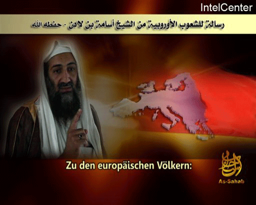 An image made from video with an audio-message, provided by IntelCenter on Friday, Sept 25. 2009, al-Qaeda's as-Sahab released a 4'47" video featuring an audio statement from Osama bin Laden entitled, "A Message from Sheikh Osama bin Laden to the People of Europe". Osama bin Laden demanded that European countries pull their troops out of Afganistan in a new audiotape Friday, warning of "retaliation" against them for their alliance with the United States in the war. The message is in Arabic and w