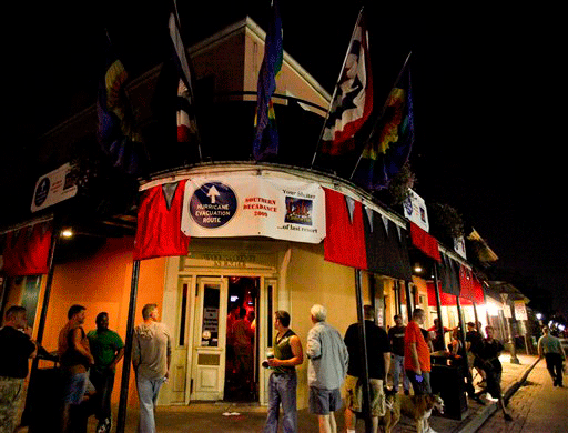 A Southern Decadence celebration sign hangs outside the Cafe LaFitte in Exile bar on Bourbon street in New Orleans' French Quarter Wednesday, Sept. 2, 2009. The event traditionally is held over Labor Day weekend.