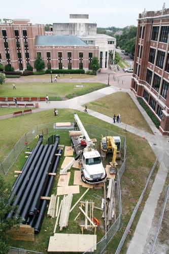 The Peace Quad has been overtaken by large-scale construction in recent weeks, causing detours around Bobet Hall.