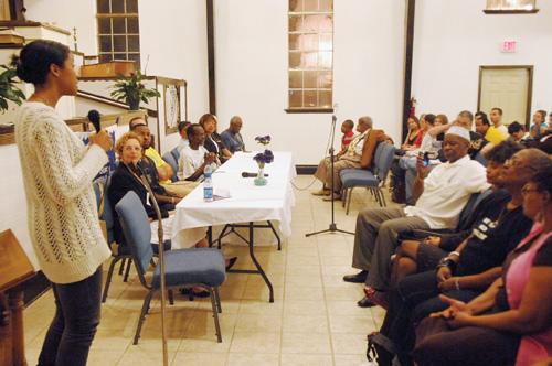 Loyola Law Society students attend a town hall meeting at the St. Bernard Community Church in Gentilly Friday, Oct. 30. The students heard testimonies from people affected by Hurricane Katrina, the findings of which will be presented to the United Nations in March 2010.