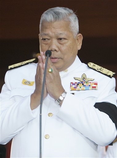 FILE - In this January 29, 2008 file photo, Thailand's Prime Minister Samak Sundaravej gestures after receiving the royal command appointing him the country's prime minister at his residence in Bangkok, Thailand. Samak, a firebrand politician who briefly served as prime minister but was ousted for simultaneously getting income as host of a popular TV cooking show, died of cancer Tuesday. He was 74.