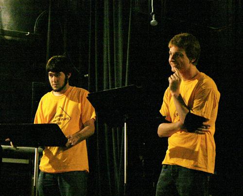 Psychology Senior Andy Niemann, left and Lewis Baker perform in philosophy senior Sergio Lobo- Navias play The Goats Wednesday, Dec. 9 in Marquette Theater.