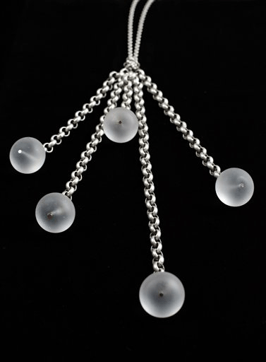 **ADVANCE FOR THE WEEKEND OF JAN. 16-17** In a Jan. 7, 2010 photo, the "clacker necklace" by jewelry designers Madilynn Nelson and Julie Little is seen in New Orleans. Nelson and Little turned a shared hobby into a fledgling jewelry design enterprise about 1 1/2 years ago. They work at night, fashioning necklaces, rings and bracelets from rough-cut stones, strings of pearls, hand-gilded ostrich eggs, chunks of coral and bits of mink. 