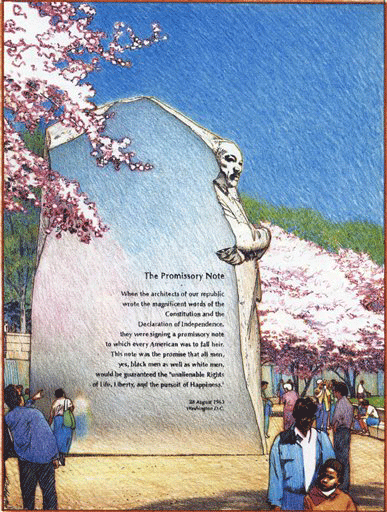 FILE - This file illustration originally released by the Martin Luther King National Memorial Project Foundation shows a partial rendering of the Martin Luther King Jr. National Memorial which will be located on the Tidal Basin between the Lincoln and Jefferson Memorials in Washington. Media conglomerate Viacom Inc., which owns BET and MTV, announced a donation Tuesday, Aug. 14, 2007, valued at $1.5 million in cash and promotions to help build the memorial on the National Mall.