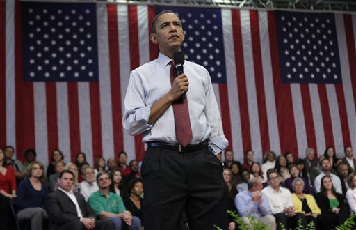 President Barack Obama takes part in a town hall meeting, Friday, Feb. 19, 2010, at Green Valley High School in Henderson, Nev.