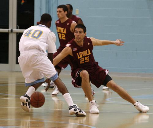 Matthew McCabe defends against Southern University New Orleans at the first game of the Gulf Coast Athletic Conference on March 2. McCabe will graduate in May.