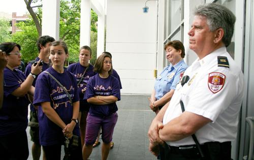 Loyola University officers refuse entry to student protesters outside the Danna Center Friday April 23, 2010. Anyone wearing the “Cleanup Sodexo” shirts was denied access to the building.
