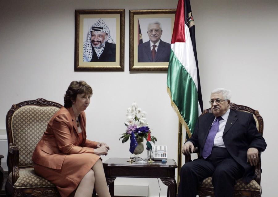 European Union Foreign Policy Chief Catherine Ashton, left, speaks with Palestinian President Mahmoud Abbas during their meeting at Abbas' residence, in the West Bank city of Ramallah, Thursday, Sept. 30, 2010. A U.S. emissary racing against the clock to salvage Mideast peace negotiations scheduled another quick round of meetings with Israeli and Palestinian leaders after talks Thursday with Palestinian President Mahmoud Abbas ended inconclusively. Underscoring the sense of urgency, Europe's top