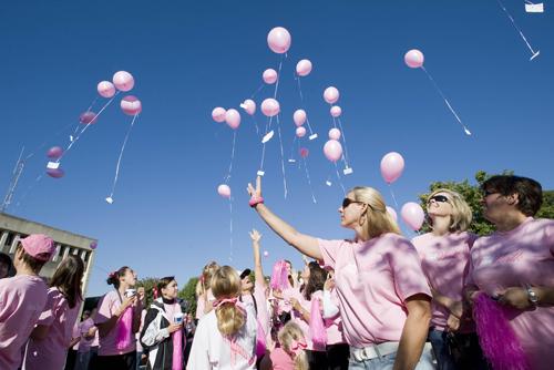 Participants at the Morgan County Courthouse in Decatur, Ala release pink balloons Saturday, Oct. 9, 2010, for a Power of Pink walk, in observance of National Breast Cancer awareness month.
