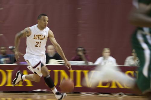 Management senior Ryan Brock aids his team in the game this past Friday.