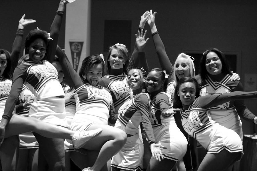 Wolfpack cheerleaders pose at the pep rally. The cheerleaders performed for fans on Sunday Nov. 6 at the pep rally before the game versus Tulane.