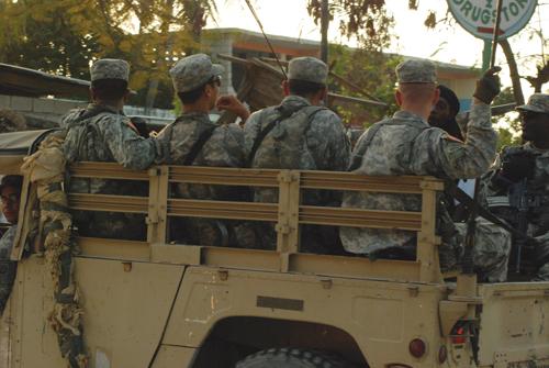 A convoy of U.S. military Feb. 8, 2010.  The U.S. sent 21,000 troops to Haiti in response to the Jan. 12 earthquake.