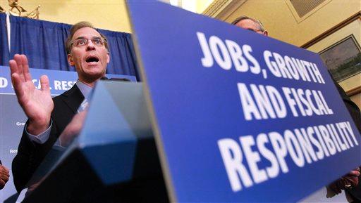 Mark Zandi, chief economist at Moody's Analytics, gestures during a Democratic Senators news conference on Capitol Hill in Washington, Thursday, Feb. 3, 2011, to discuss deficit reduction.