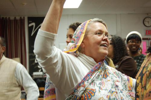 Mohanasini Lightfoot dances to the Hare Krishna mantra. Students gathered on Feb. 2 for an Interfaith Ministry service.