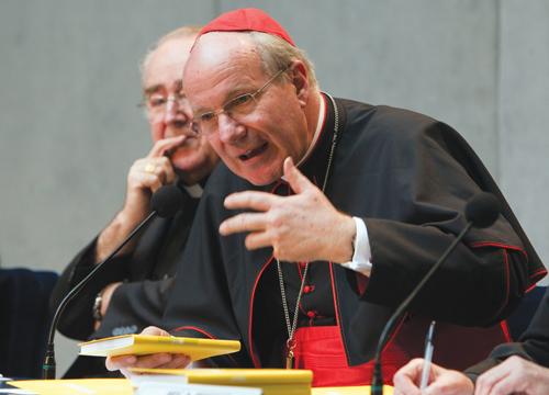 Cardinal Christoph Schoenborn, the archbishop of Vienna, presents the book “YouCat.”  The Church is currently in the process of correcting translation errors of Church teachings found in the book.