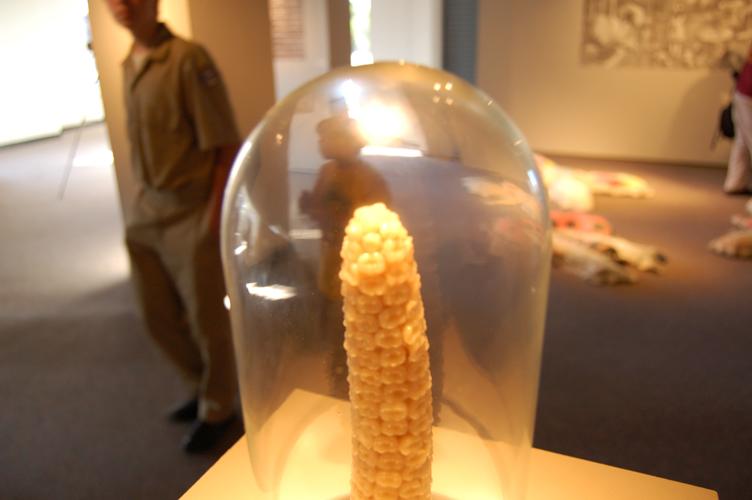 A sculpture made of human teeth is displayed in the new Ekspozite Fjala exhibit. The art will be displayed until Oct.13.